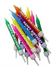 Picture of HAPPY BIRTHDAY CANDLES MULTI-COLOURED WITH HOLDERS 7.5CM